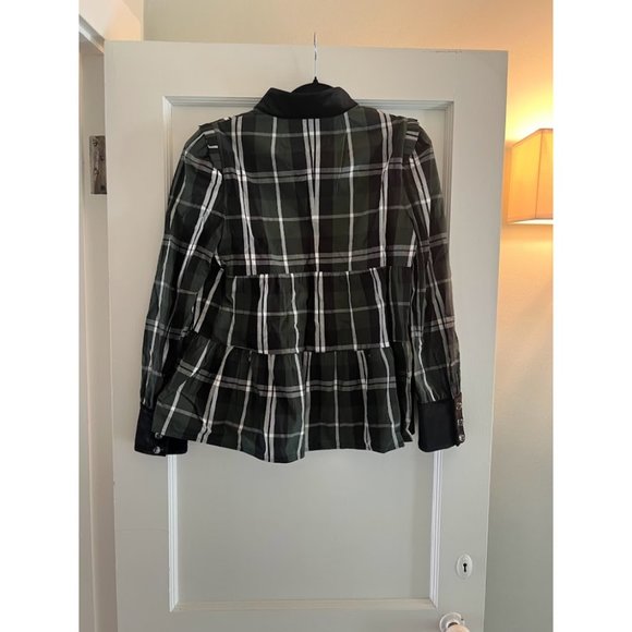 Tuckernuck Green Tartan Blouse Split Neck Ruffle Long Sleeve Top Size S - Picture 4 of 4
